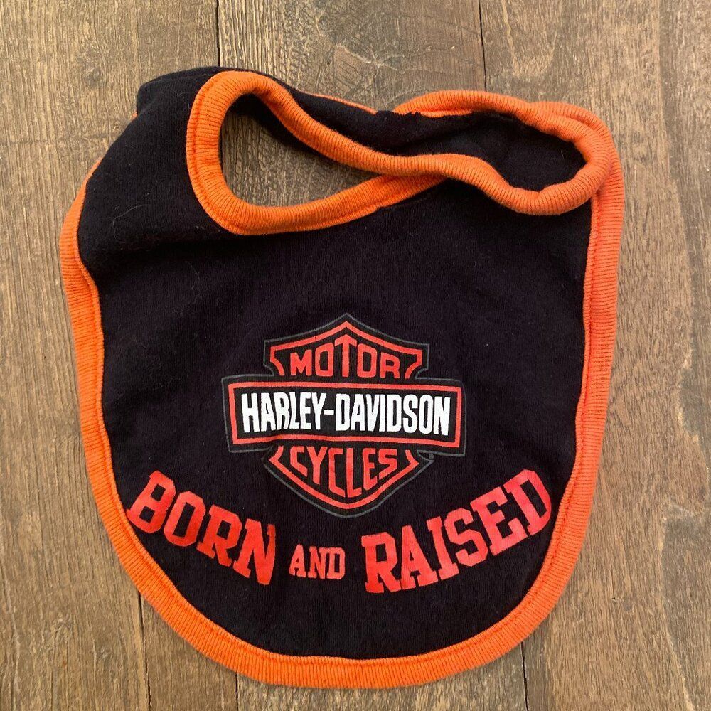 Baby Harley-Davidson Motorcycles Born And Raised Bib Size NS Black Orange